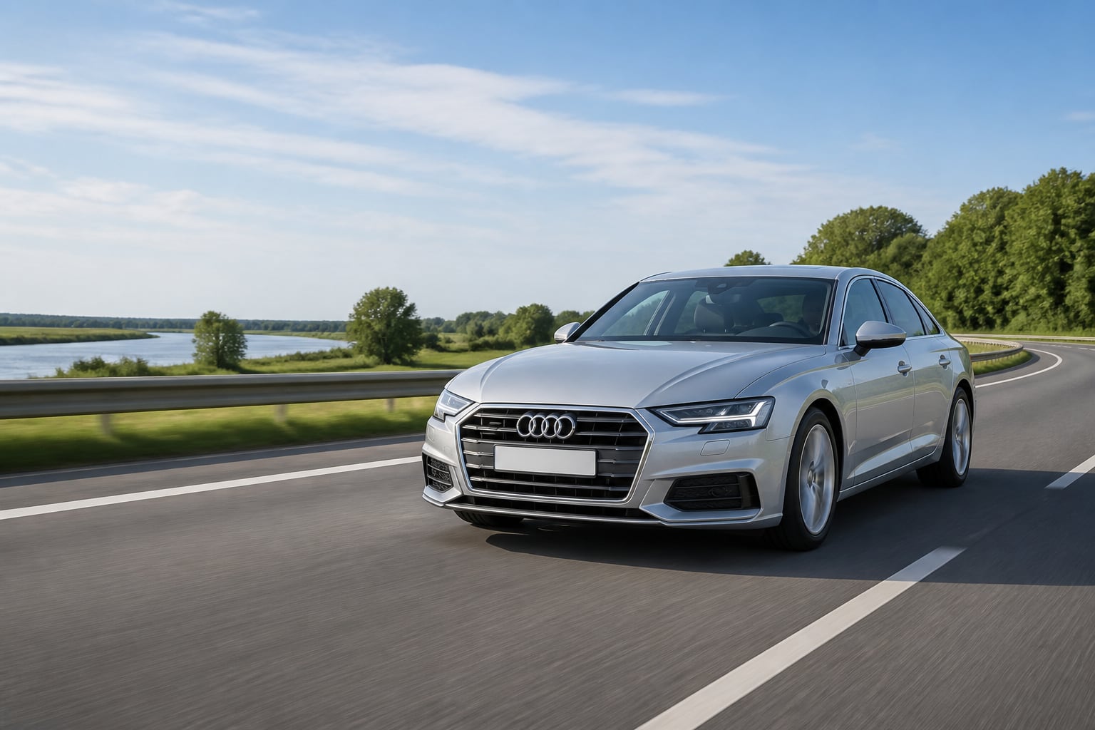 Silberner Audi auf einer Autobahn