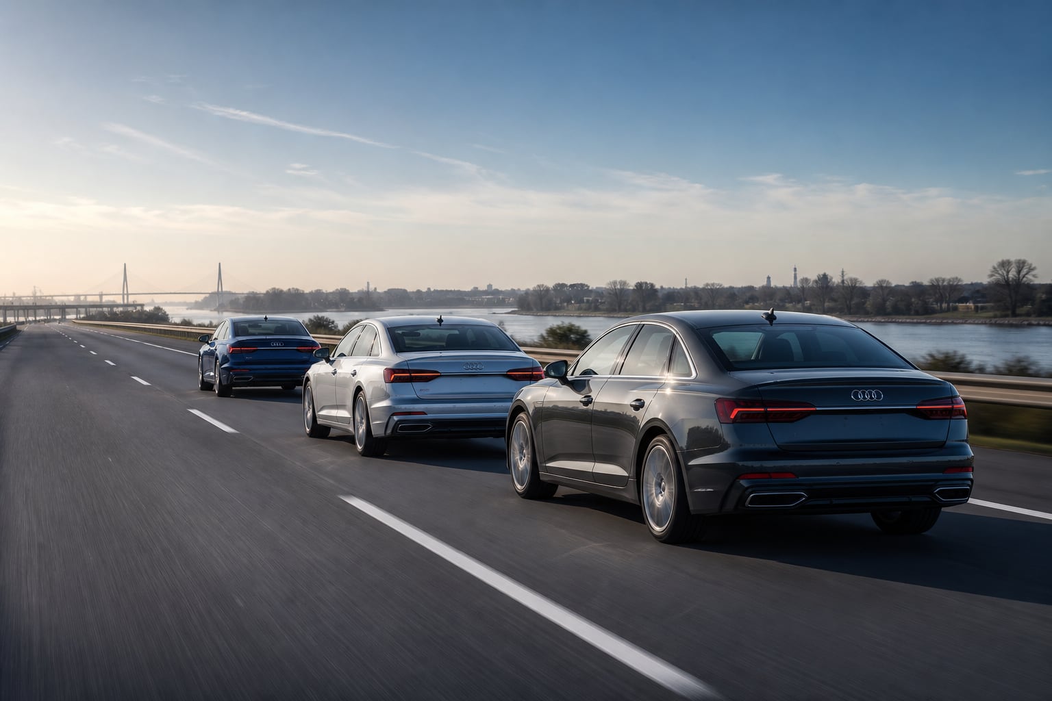 Audi-Fahrzeuge auf einer Autobahn